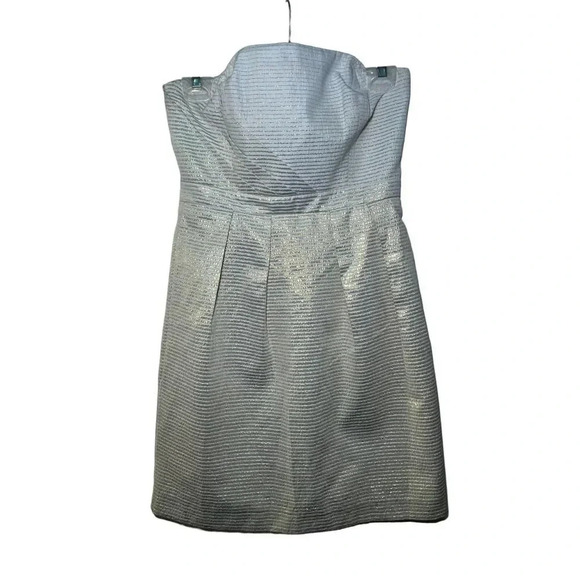 Shoshanna Metallic Gold Striped Strapless Lined Dress - Picture 1 of 5